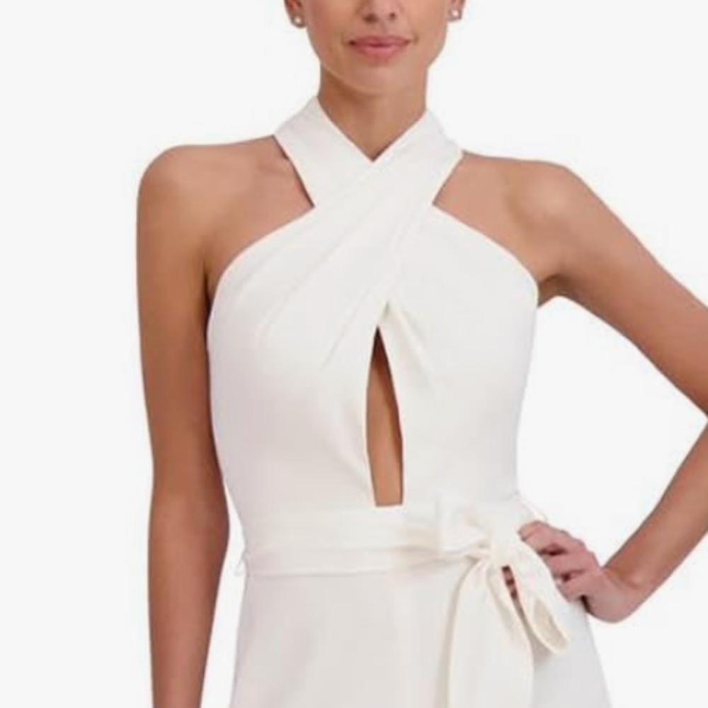 BCBGMAXAZRIA Gardenia Off white Sleeveless Halter Neck Wide Leg Jumpsuit NWT - Picture 2 of 4
